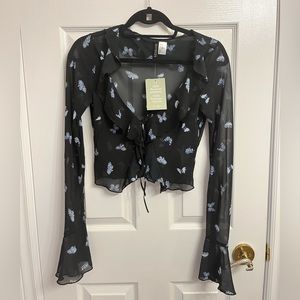 H&M long sleeve butterfly blouse